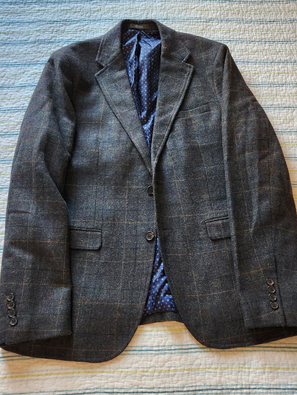 Men's Charcoal Glen Plaid Wool Blazer - Unbranded - Picture 1 of 5